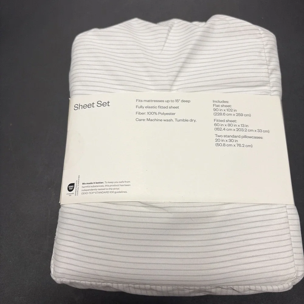 Cotton Microfiber 4 Piece Sheet Set - Room Essentials Gray Strip- Queen 20624